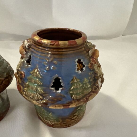 Kirklands Potters Garden Christmas Tealight fairy light Woodland Santa & Snowman - Picture 4 of 15